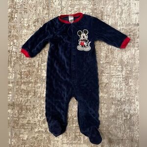Disney Navy and Red Velour Mickey Mouse Footie size 6/9 months